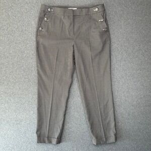 LOFT Houndstooth Sailor Button Cropped Pants Women Size 12 Black White Tan NWT